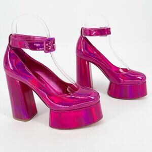 Christian Louboutin Yazefir 130 Pink Iridescent Chunky Platform Pumps EU 37.5